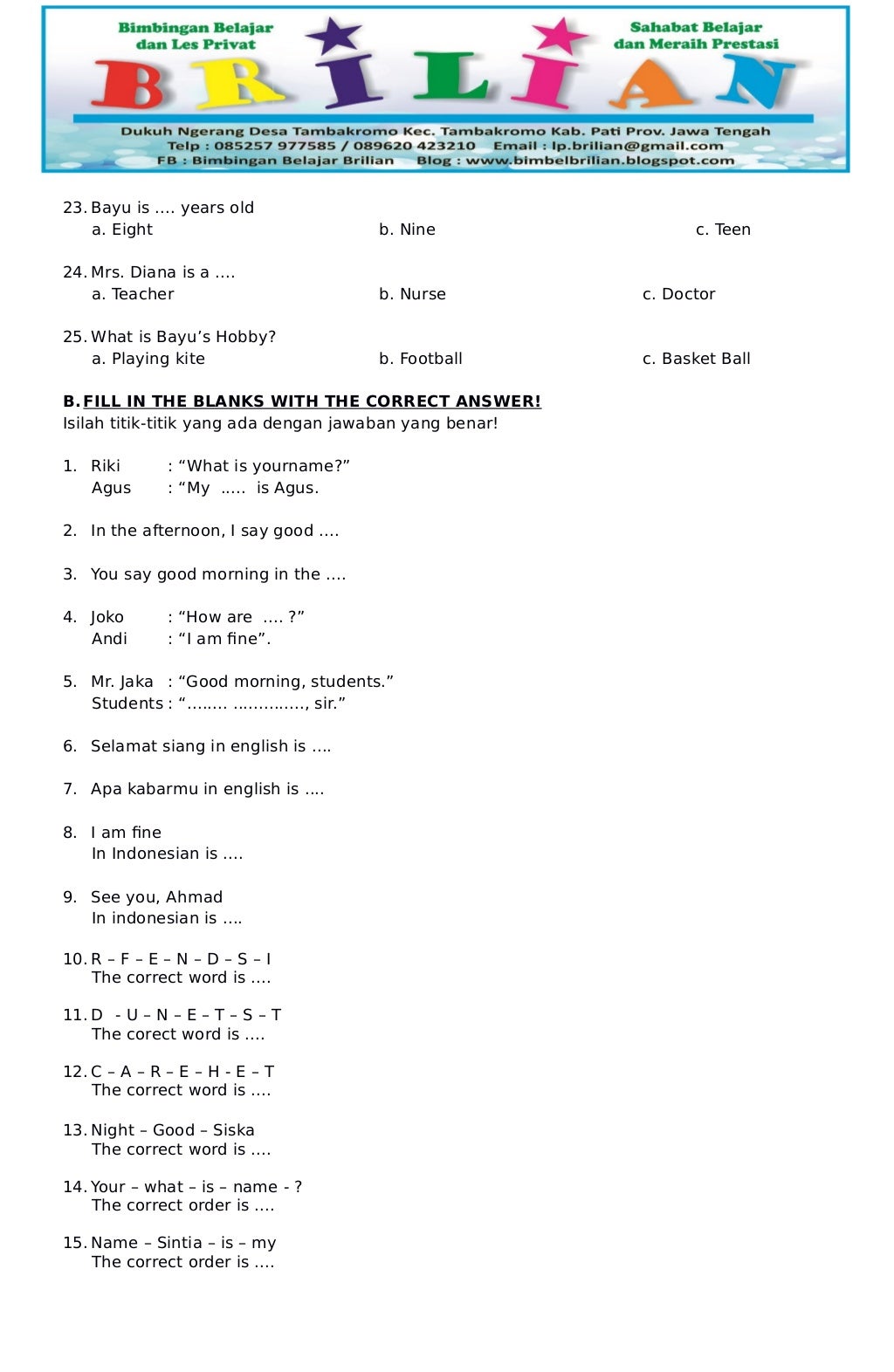 5 Rahasia Mudah Kuasai Bahasa Inggris Soal Tematik Kelas 2 Bab Kegiatan Ekstrakurikuler