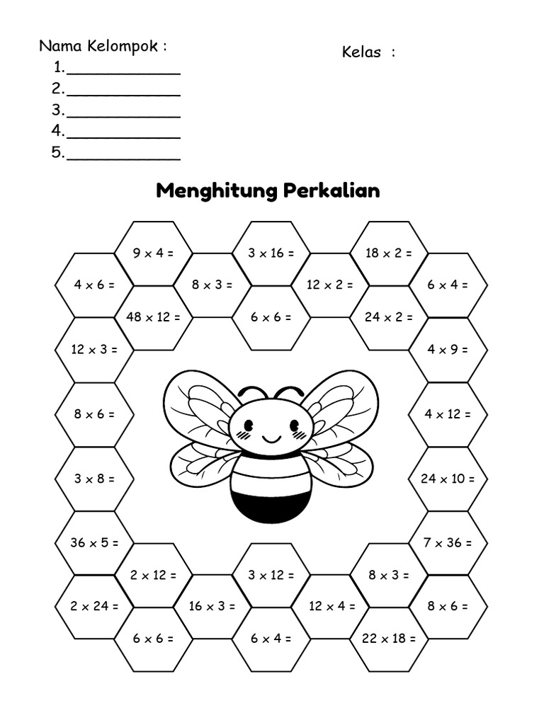 Menghitung Perkalian Sambil Mewarnai Lembar Kerja Sederhana Ilustratif