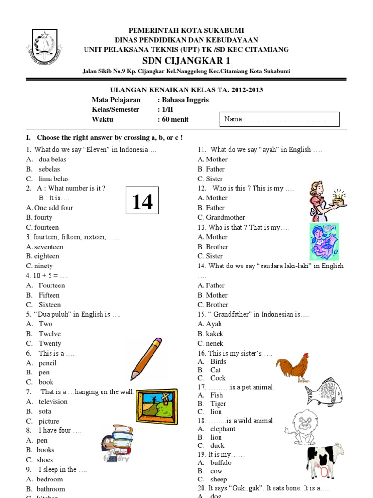 Soal Bahasa Inggris Kelas 6 Semester 1 Dalchaebi