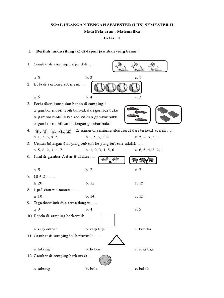 download soal uts matematika kelas 1 sd semester 1