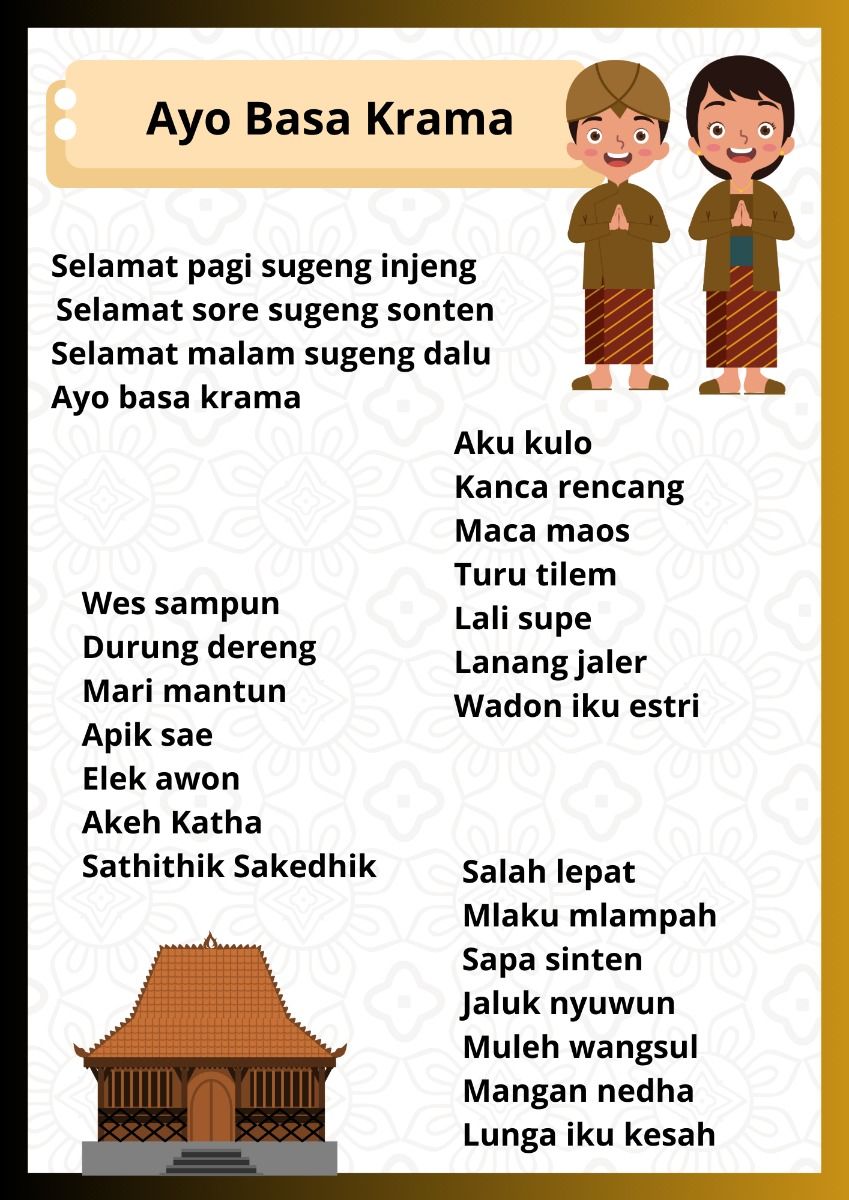 Lagu Ayo Basa Krama Kartu flash Aktivitas montessori Materi guru