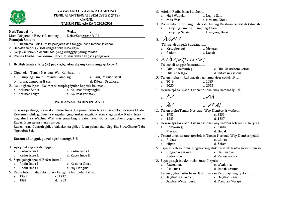 soal pts kelas 6 semester 1 2020