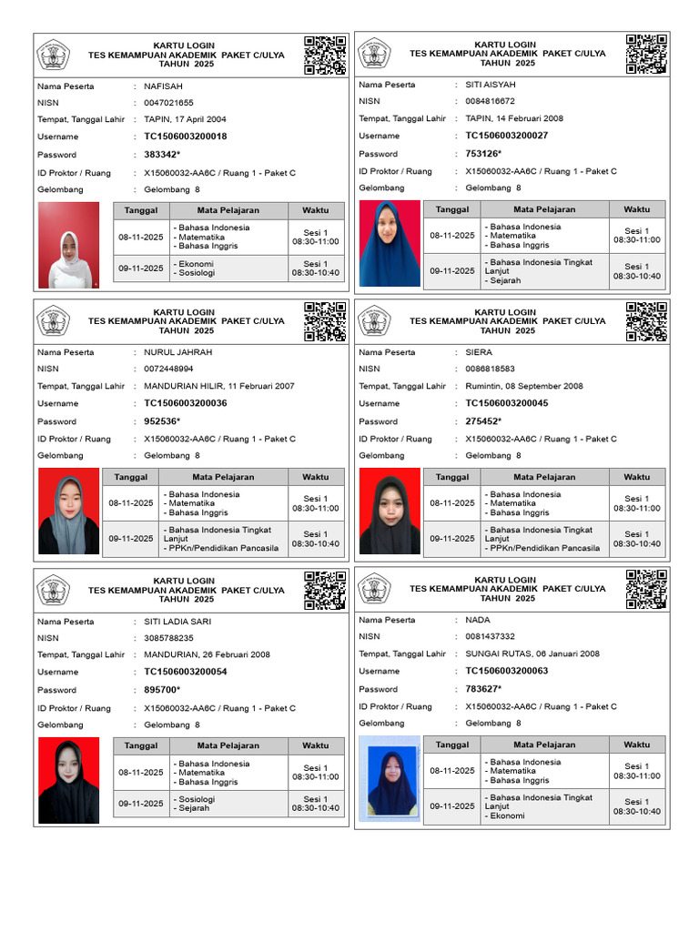 Kartu Login Tes Kemampuan Akademik 2025 PDF