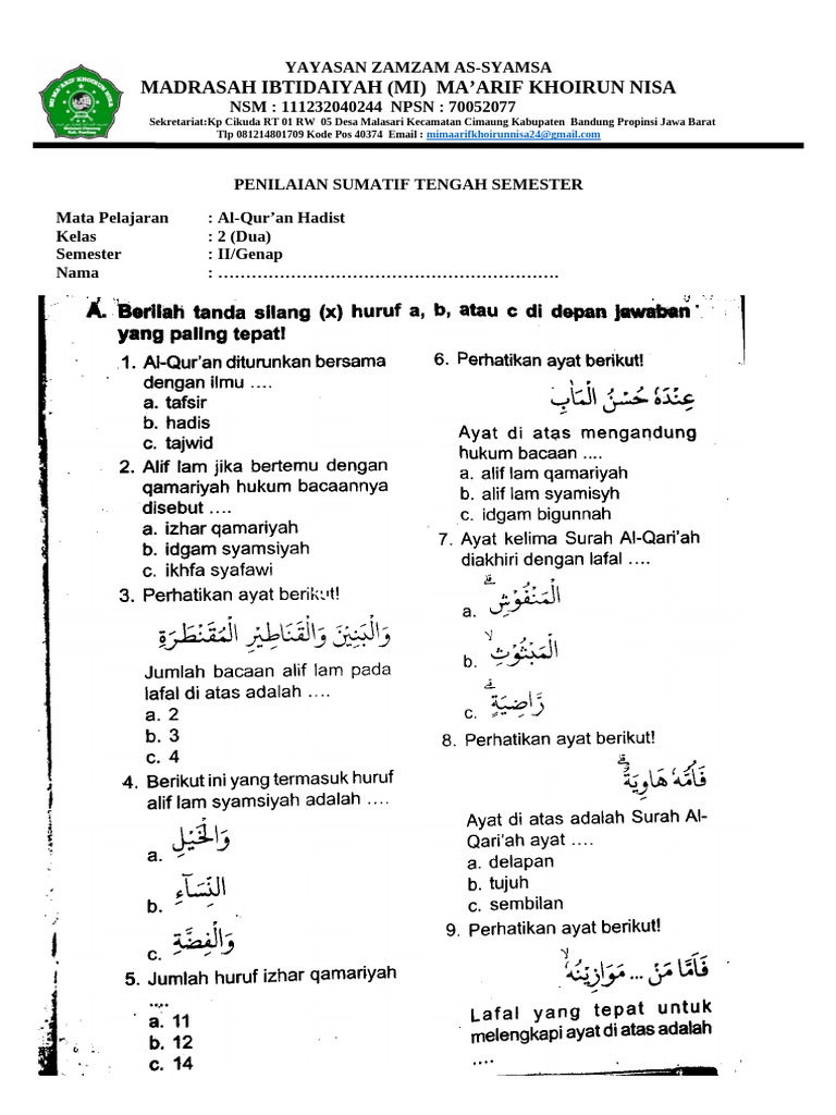 5 Rahasia Nilai Sempurna Menggunakan Bank Soal Kelas 2 Alquran Hadist Wajib Tahu Orang Tua