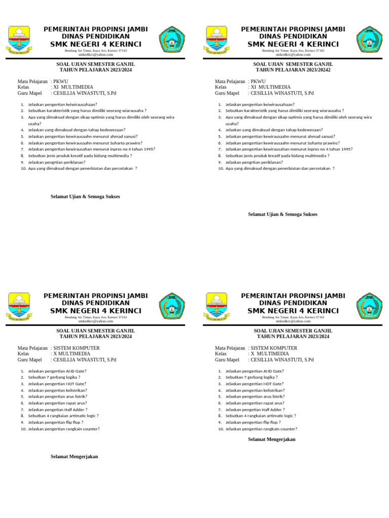 Soal semester1 2023 2024 Cesilla sistem komputer Desain media