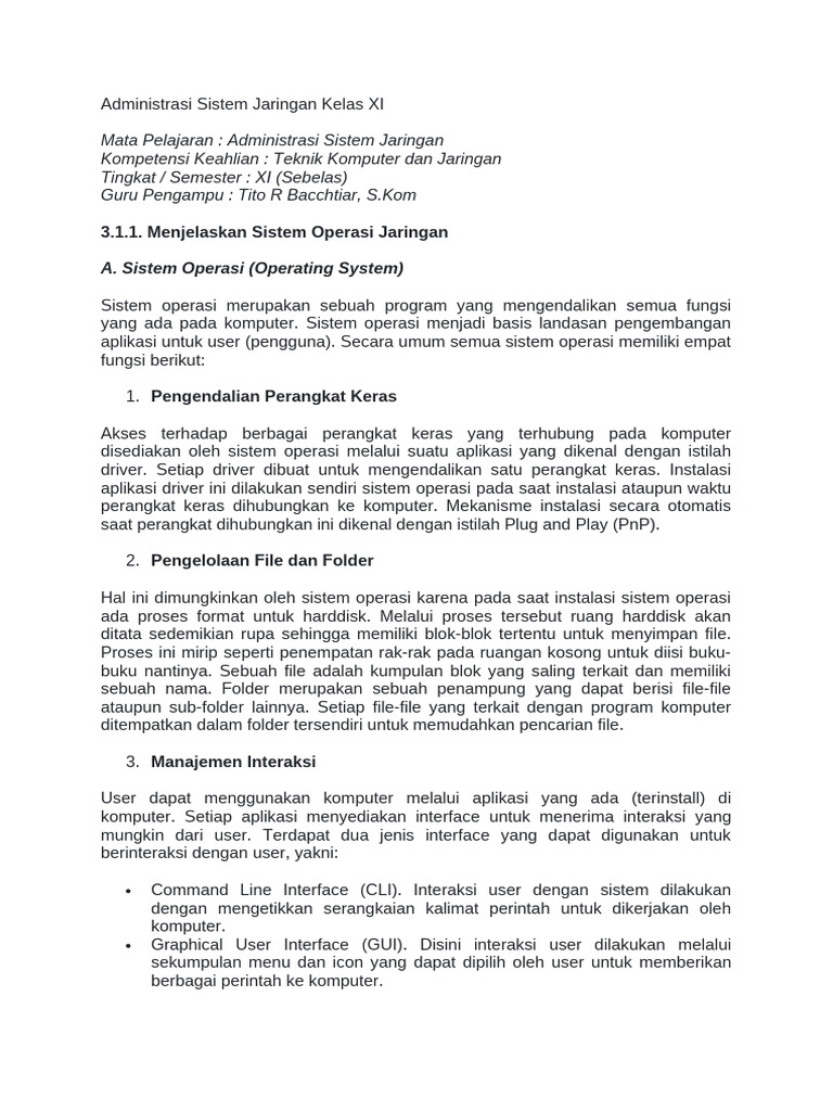 Administrasi Sistem Jaringan Kelas XI PDF