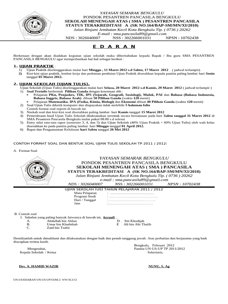 Panduan Ujian Sekolah SMA Pancasila 2012 PDF
