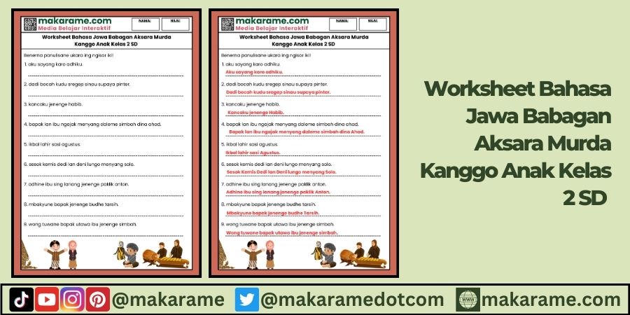 Worksheet Bahasa Jawa Babagan Aksara Murda Kanggo Anak Kelas 2 SD