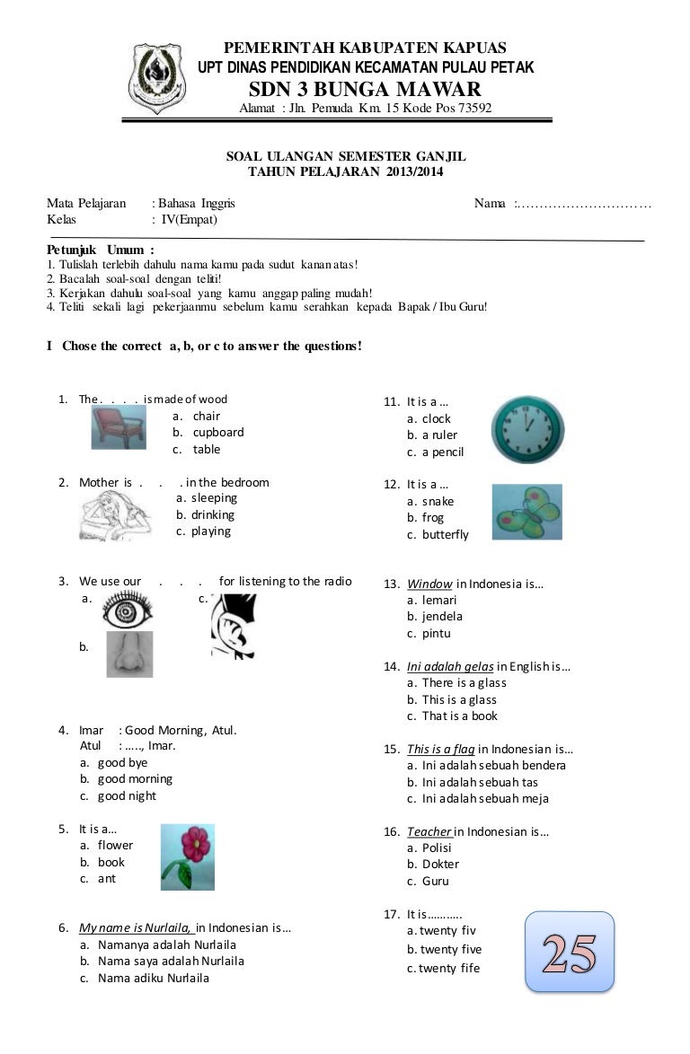 Ternyata 3 Fakta Bahasa Ingris Soal Kelas 4 SD Tematik Semester 2 yang Wajib Tahu