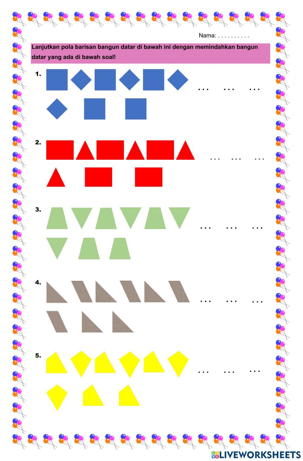 Melanjutkan pola barisan bangun datar Parallelogram template for kids