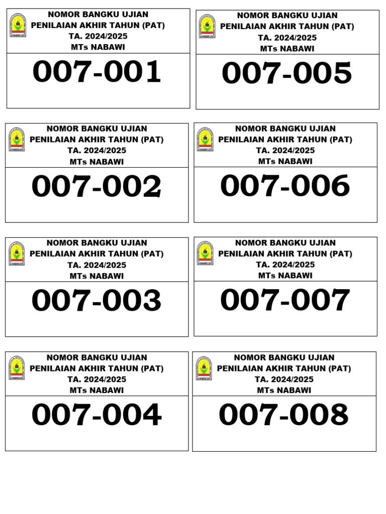 Nomor Bangku Ujian PDF