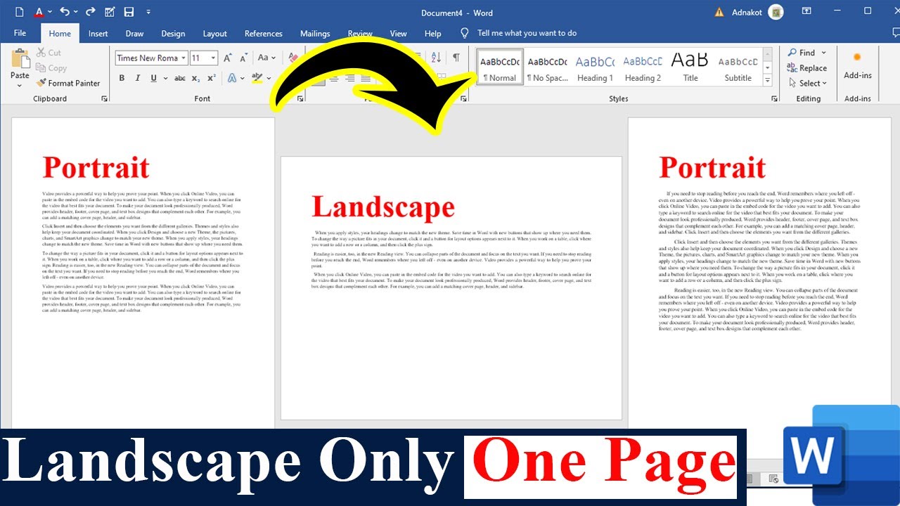 How To Make One Page Portrait And The Rest Landscape In Word - Design Talk