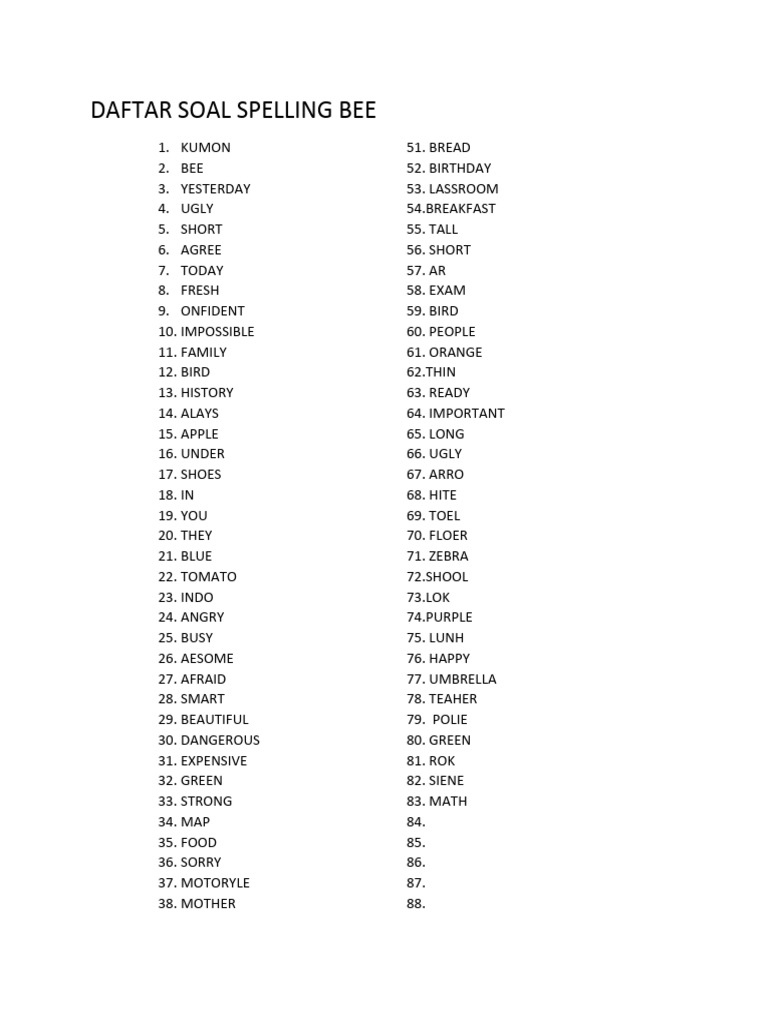 7 Contoh Soal Lomba Spelling Bee Kelas 2 SD yang Terbukti Bikin Anak Pintar Sebelum Ujian