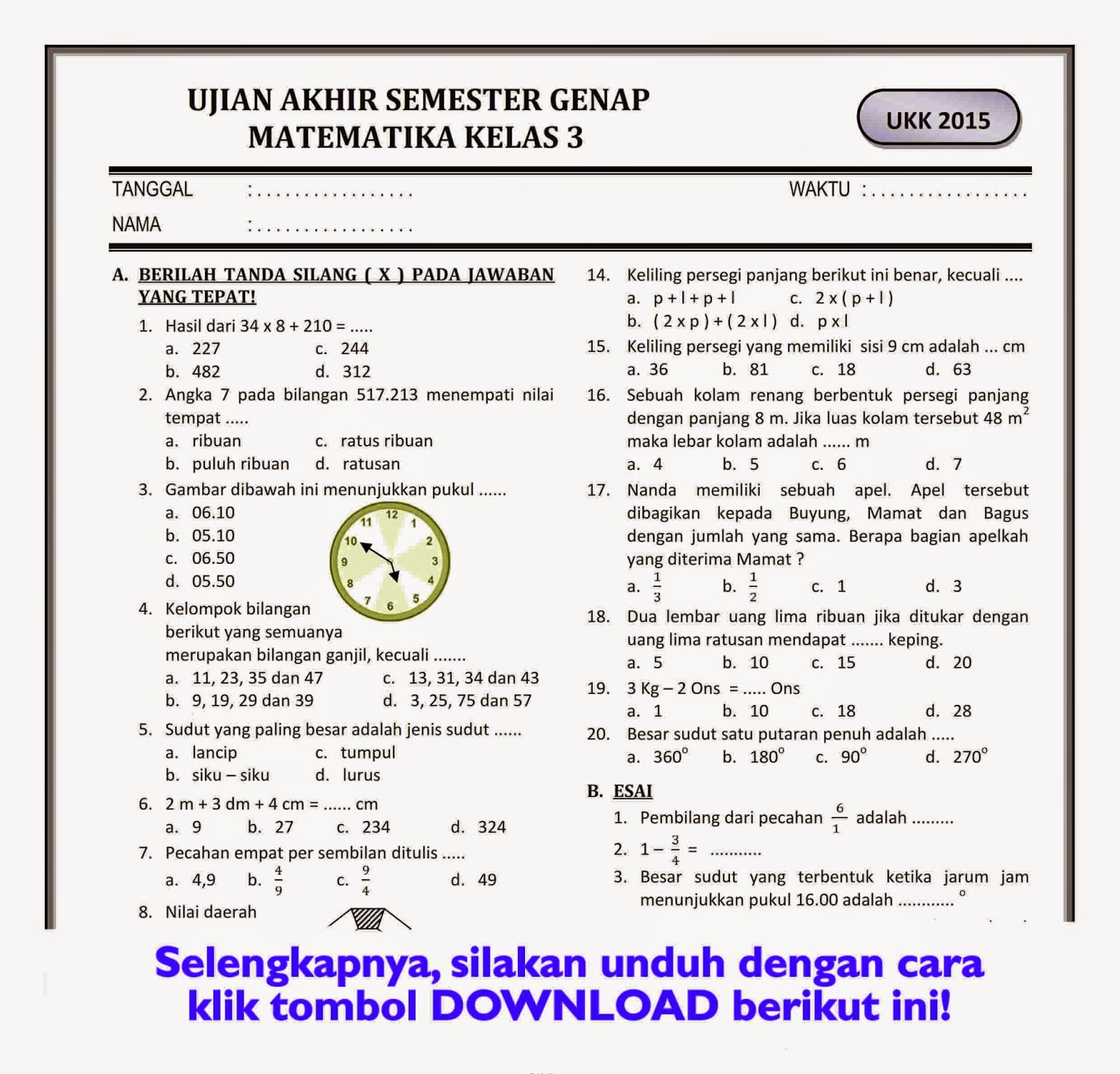 7 Contoh Soal Tematik UKK Kelas 3 SD Bikin Siswa Lulus Cepat, Rahasia Guru Ungkap