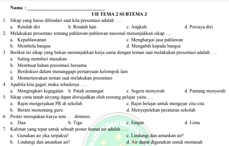 Soal Ulangan Harian Kelas 5 SD Tema 2 Subtema 3 Kurikulum 2013 - VannSmart Soal Ulangan Harian Kelas 5 SD Tema 2 Subtema 3 Kurikulum 2013 - VannSmart