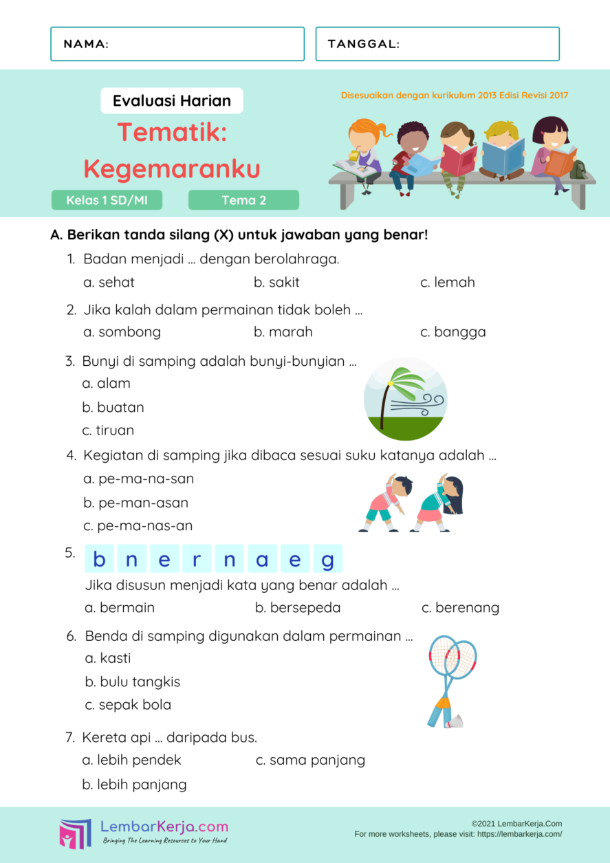 Ternyata Ini 7 Contoh Soal Tematik Tema 3 Kelas 1 SD yang Sering Muncul di Ujian dan Bikin Anak Percaya Diri