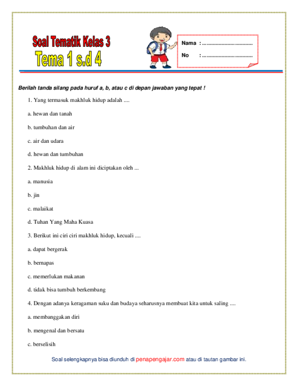 Ternyata Ini Rahasia Hanapi Bani Bagikan Contoh Soal Tematik Tema 3-4 Kelas 2