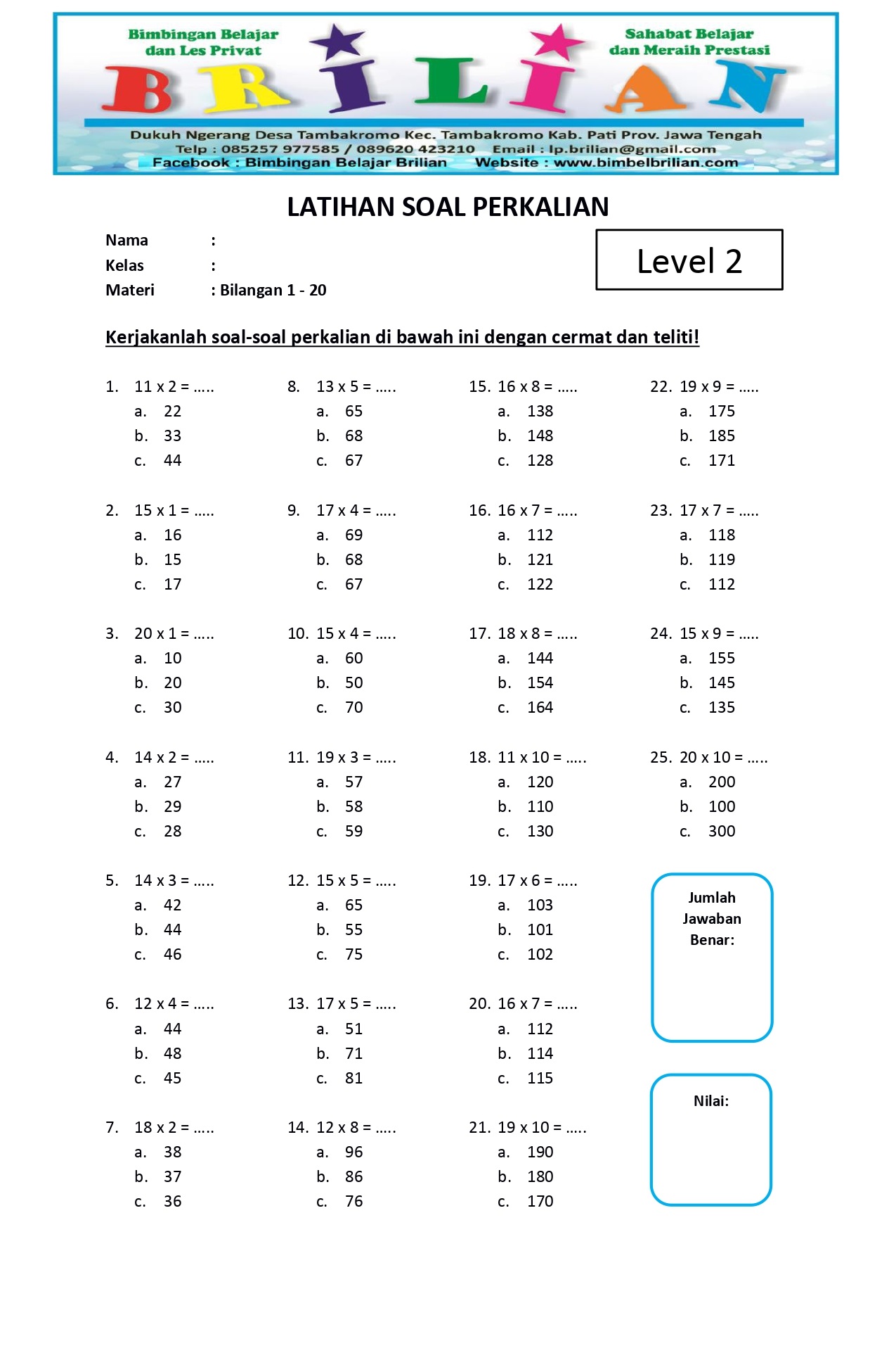 Terbukti! Contoh Soal LKS Worksheet Matematika Perkalian Dan Pembagian Kelas 2 Siap Ujian