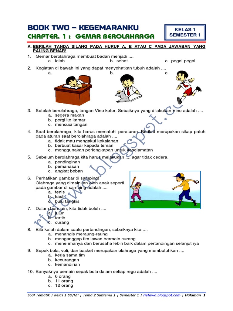 5 Contoh soal tematik kelas 1 tema 2 subtema 4 gemar berolahraga yang wajib tahu