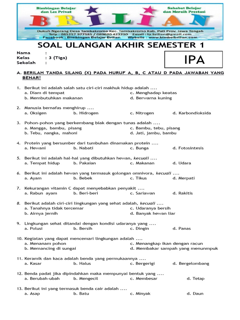 Wajib Tahu Bocoran Soal UAS Kelas 3 SD Kurikulum 2013 Agar Nilai Anak Melonjak Drastis