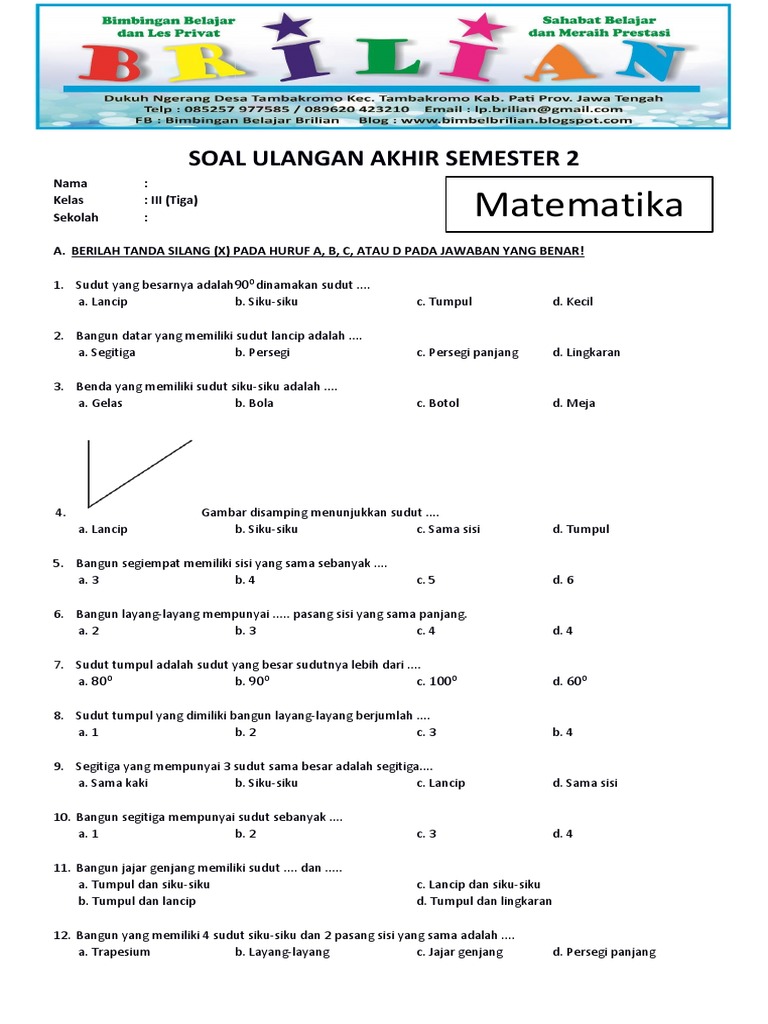 Wajib Tahu! Bocoran Soal UAS Kelas 3 SD Matematika Semester 2 Kurikulum 2013 Terbaru