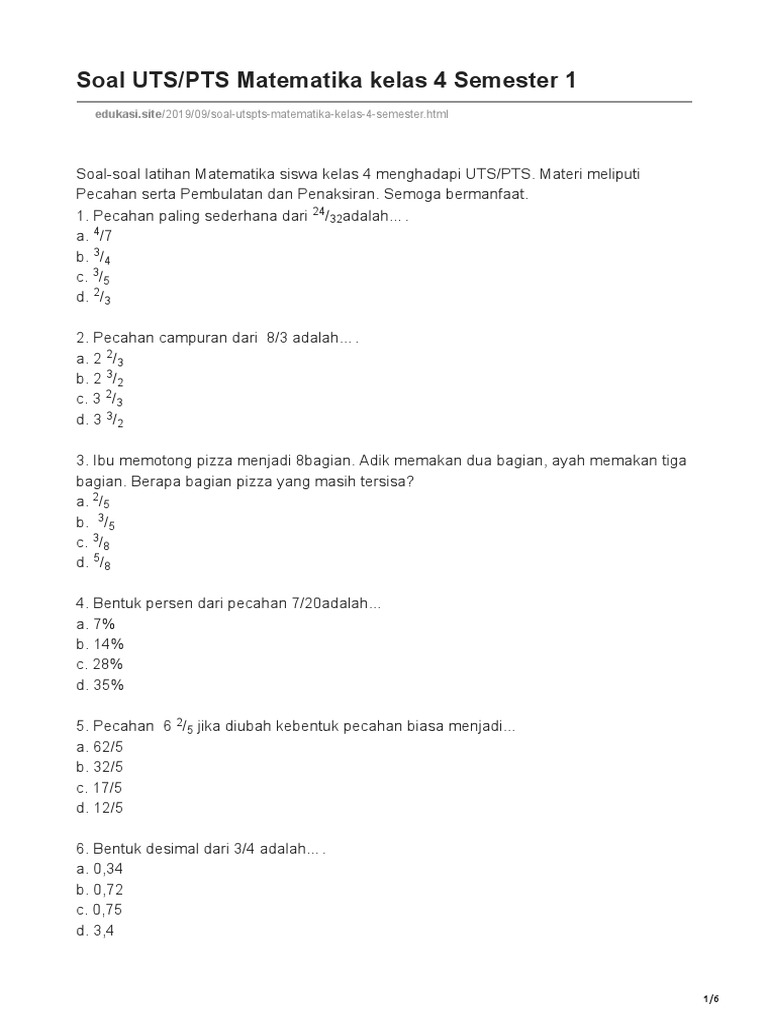 Wajib Tahu Bocoran soal pts uts matematika kelas 4 kurikulum 2013 revisi terbaru ini