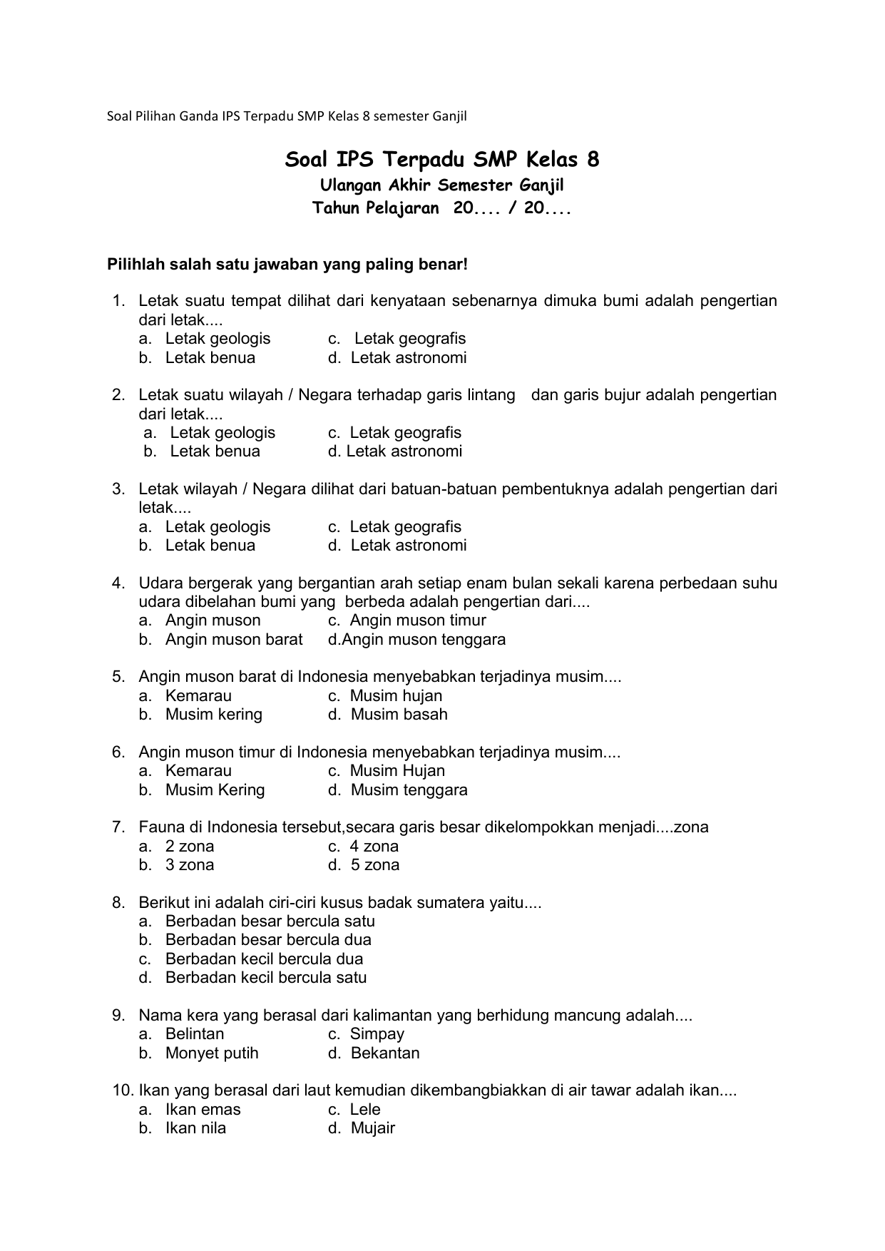 Wajib Tahu! Ini Kumpulan Contoh Soal LKPD IPS Kelas VIII SMP Semester 2 Terbaru