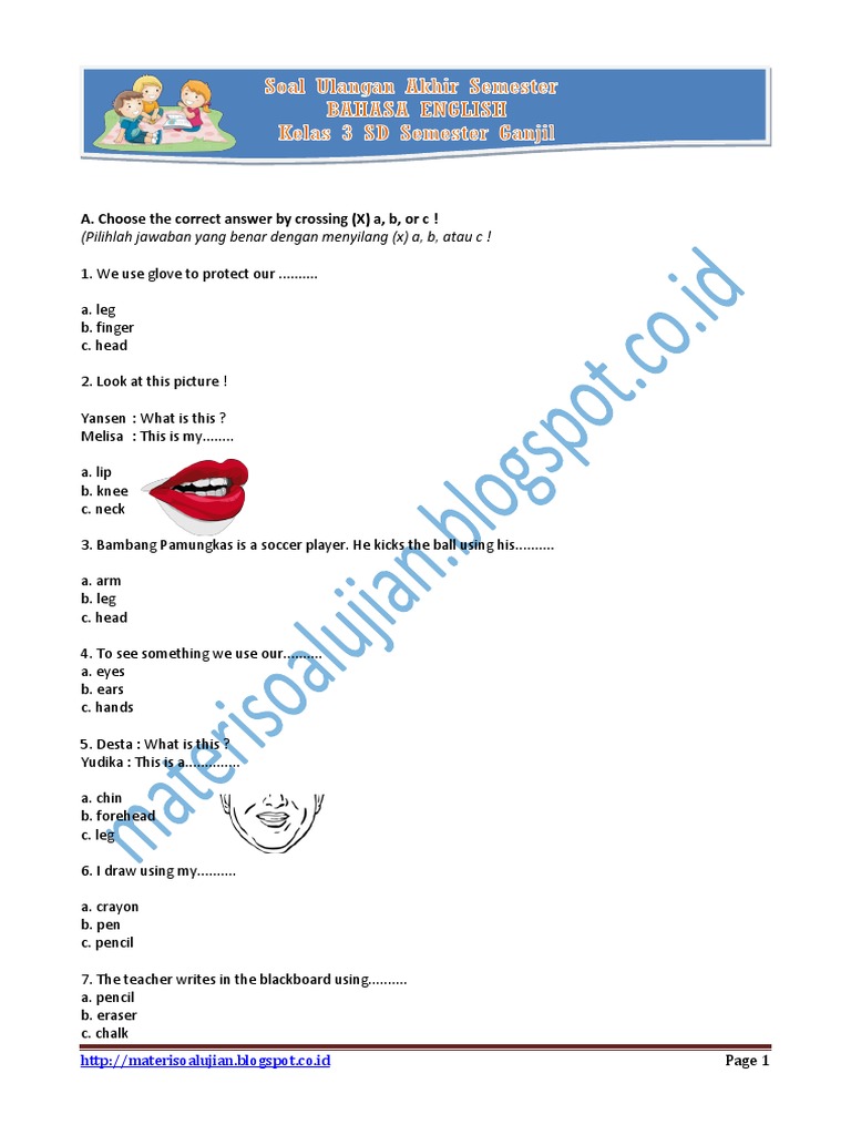 Wajib Tahu Kumpulan Soal UAS Kelas 3 SD Semester 1 Pelajaran Bahasa Inggris Terbaru